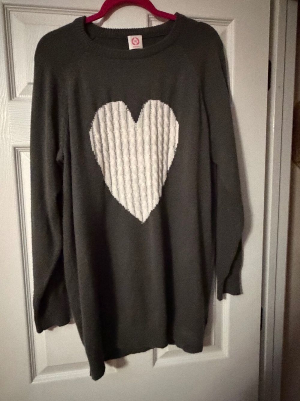 Gray and White Heart Sweater